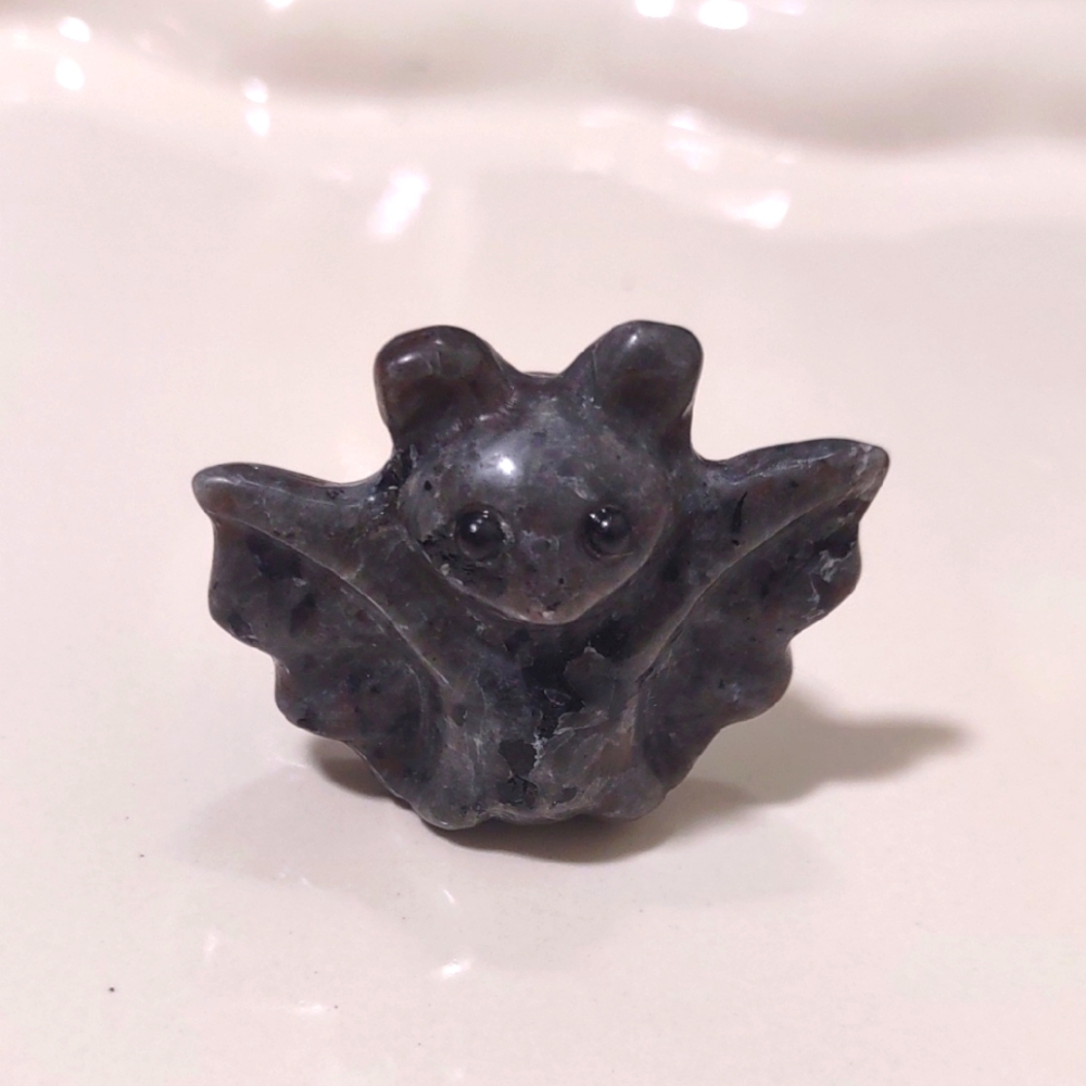 Larvikite Bat Carving Home Or Office Decor Halloween 1 x 1.5 Inch